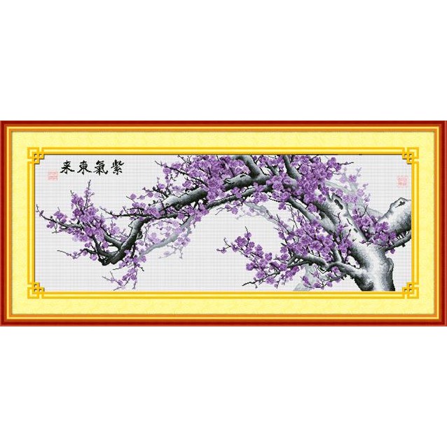TRANH THÊU CHỮ THẬP MAI KHAI PHÚ QUÝ RY2586 (TRANH TỰ THÊU) 141X57CM