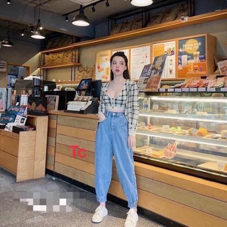 Quần baggy bò lưng thun khoá chân, quần jean cạp lưng chun