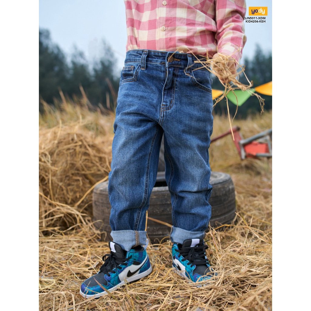Quần jean kid YODY  thêu 3 vạch túi sau thời trang cho bé - QJK5011