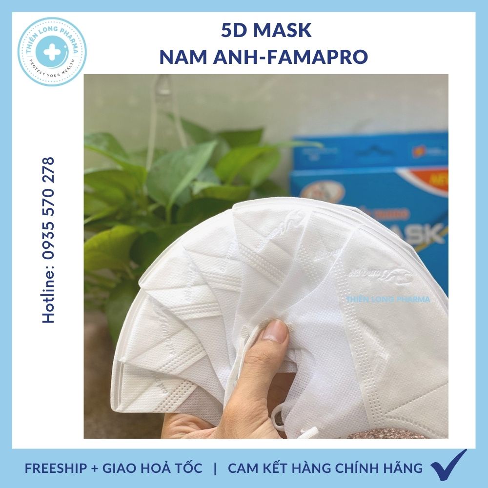 [Hộp 10 cái] Khẩu trang 5D mask FAMAPRO quai thun khẩu trang y tế kháng khuẩn dày 3 lớp vải không dệt