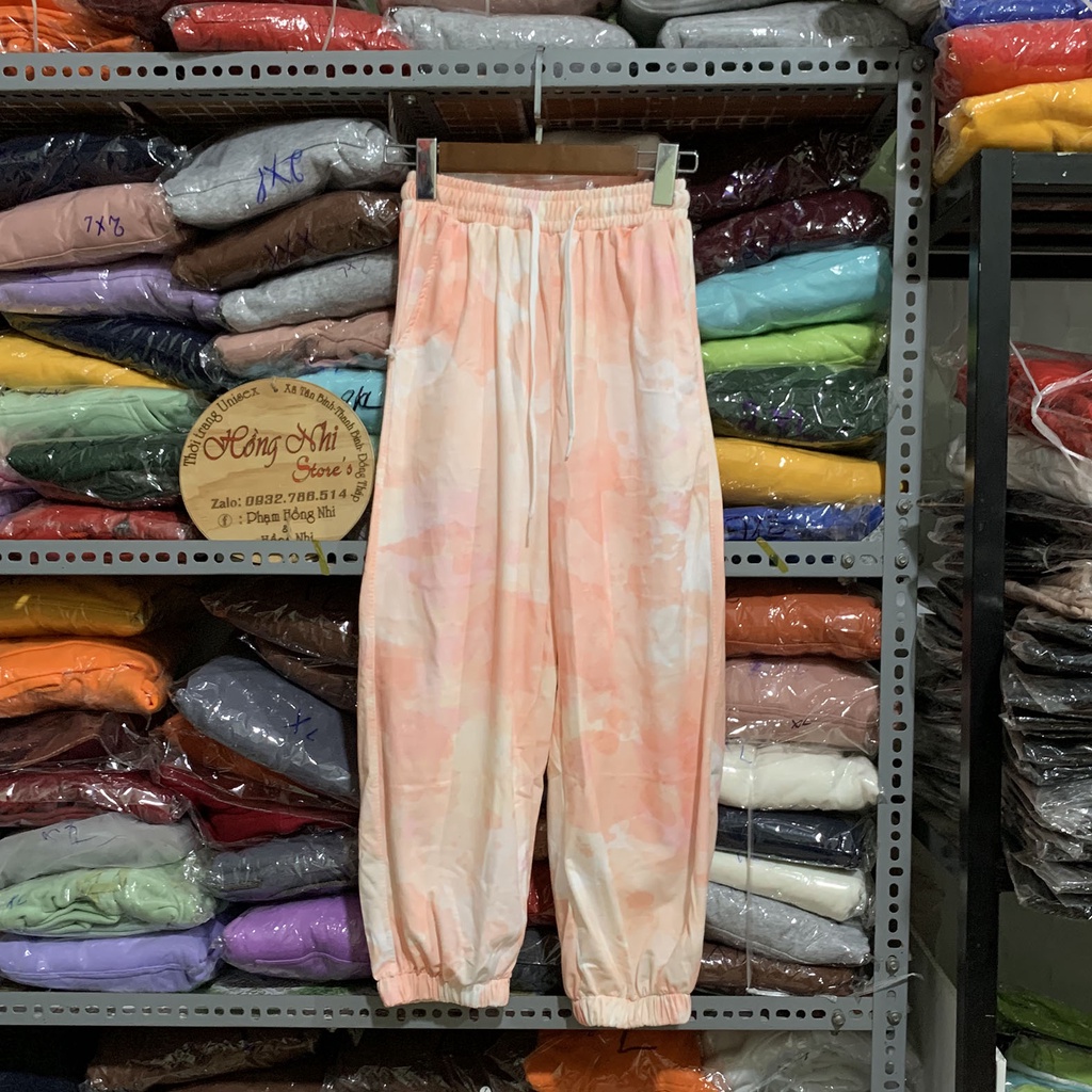 Quần Jogger 3D Ulzzang Unisex Jogger Loang Màu Bo Lai Cam Hồng - MM