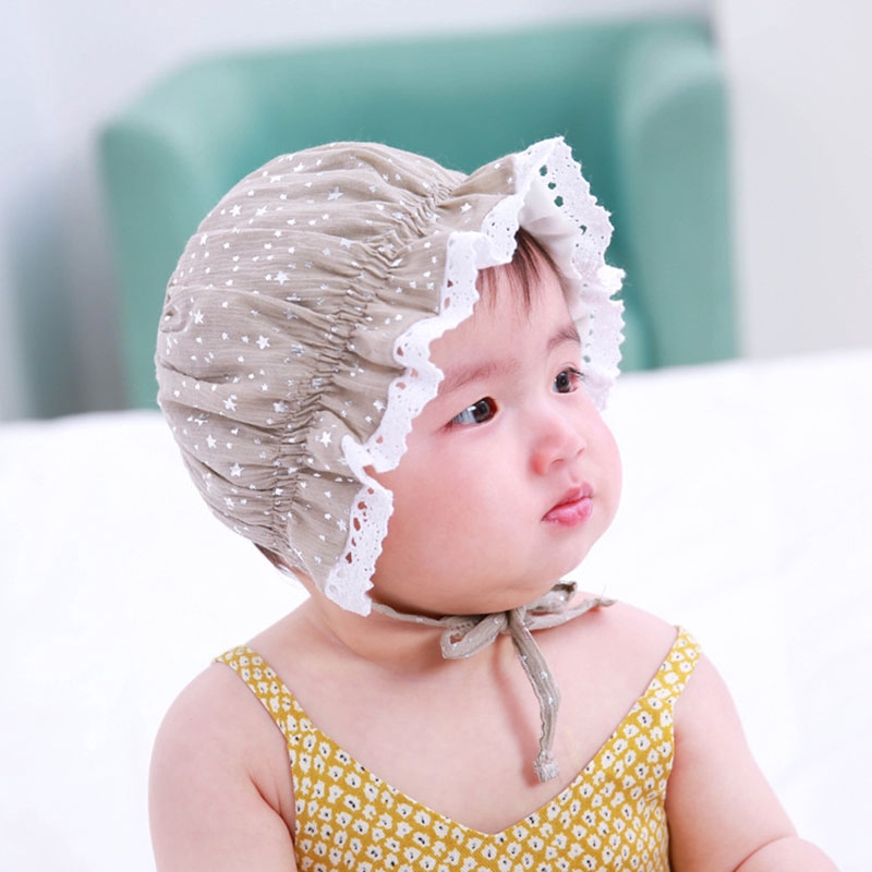 Nón tròn vành nhỏ thoáng khí phối ren công chúa dễ thương cho bé gái