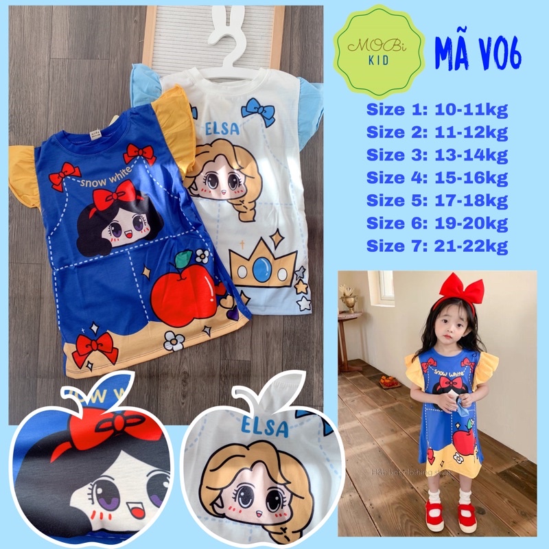 V06 Váy Cánh Tiên Cotton Dáng Chữ A Hình Công Chúa Elsa và Bạch Tuyết từ 10kg đến 22kg