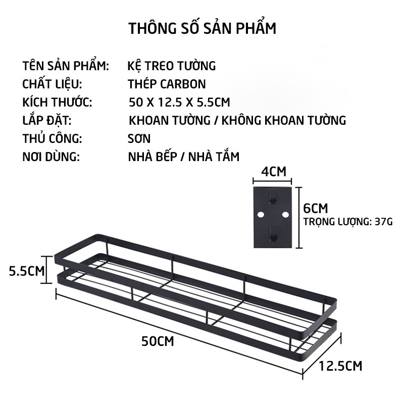 Kệ Đựng Gia Vị, Kệ Để Đồ Nhà Tắm, Nhà Bếp Chất Liệu Thép Carbon Sơn Tĩnh Điện Dài 30 - 40 - 50cm