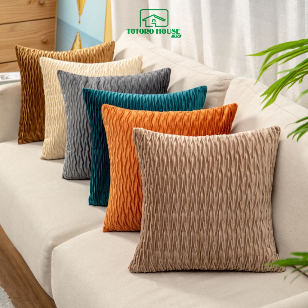 Vỏ gối vuông tựa lưng sofa nhung TOTORO HOUSE áo gối ôm trang trí decor 45x45cm