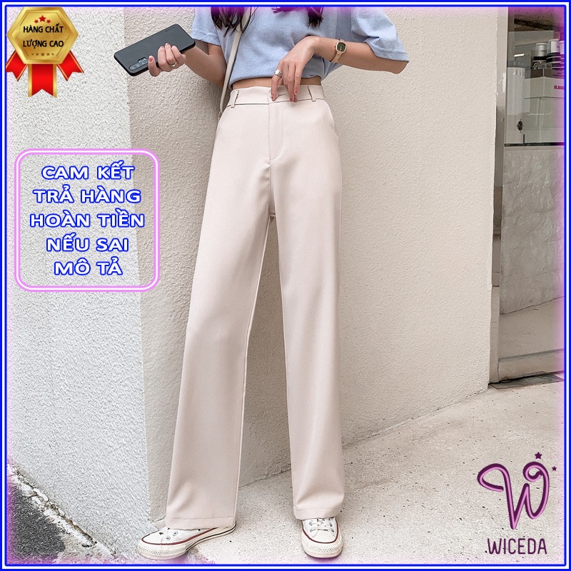 Quần ống rộng suông dài cạp cao đẹp,quần culottes dài chất tuyết mưa dày dặn hai màu đen be sáng  Wiceda QT660