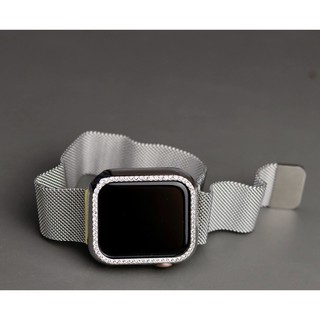 Combo dây thép và ốp viền đính đá màu bạc dành cho apple watch cực đẹp