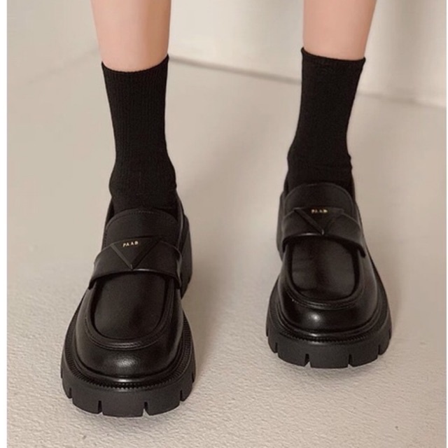 Giày loafer đế dày răng cưa prada phong cách ulzzang sinh viên nữ 2022