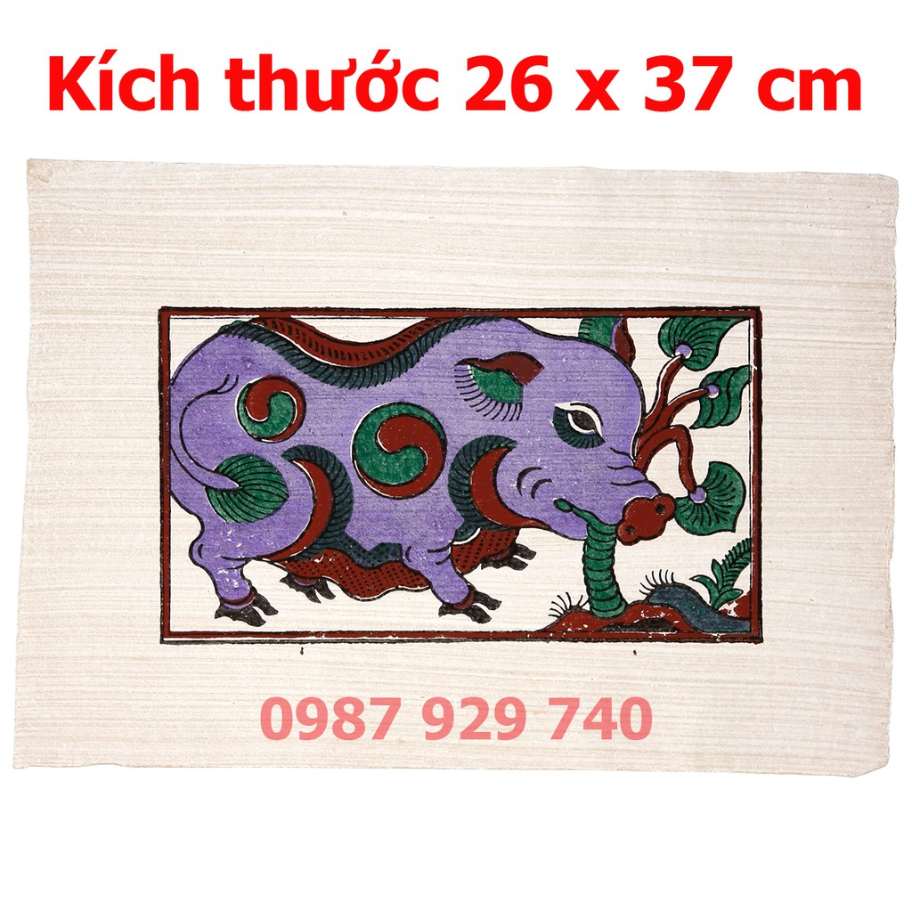 [Tranh Đông Hồ] Bức Lợn ăn cây ráy - không khung tranh, Dong Ho folk paintings Viet Nam national cultural heritage