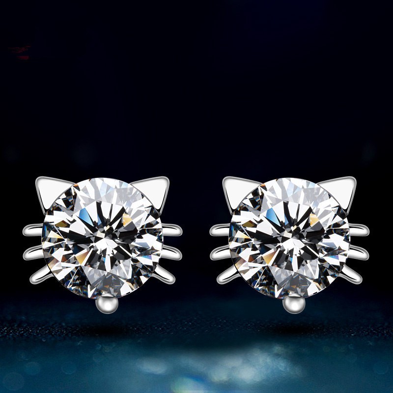 Đôi Khuyên Tai Hình Mèo Đính Đá Thời Trang Cho Nữ