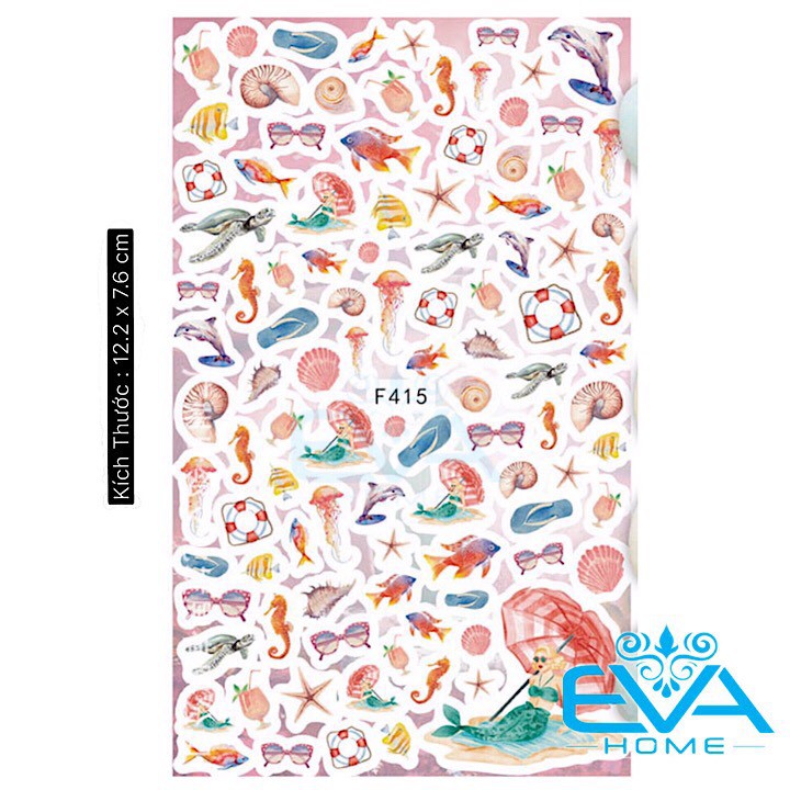 Miếng Dán Móng Tay 3D Nail Sticker Tráng Trí Hoạ Tiết Sinh Vật Biển Sea Animal F415