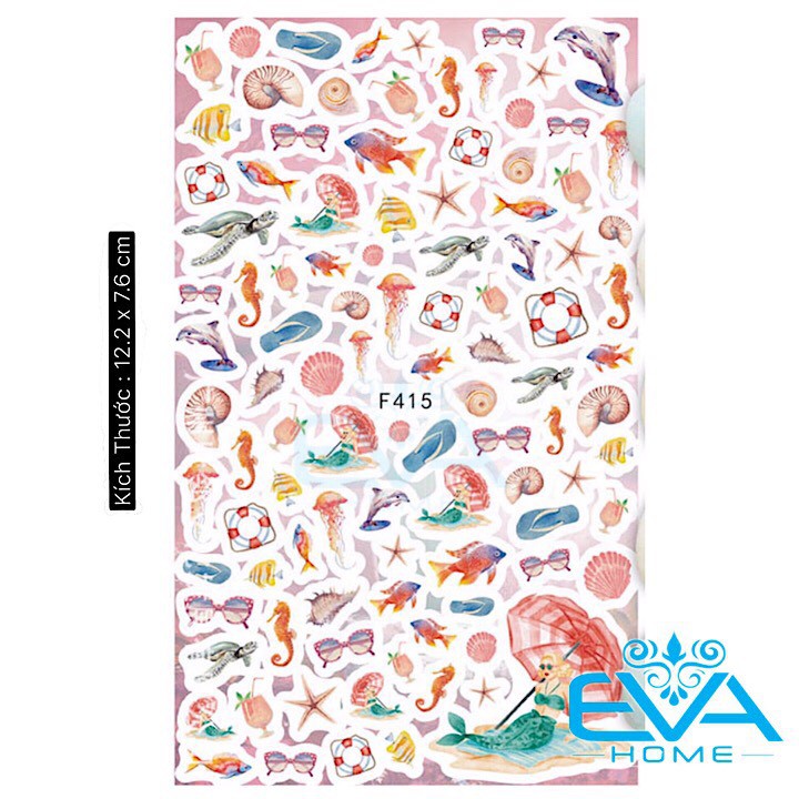 Miếng Dán Móng Tay 3D Nail Sticker Tráng Trí Hoạ Tiết Sinh Vật Biển Sea Animal F415