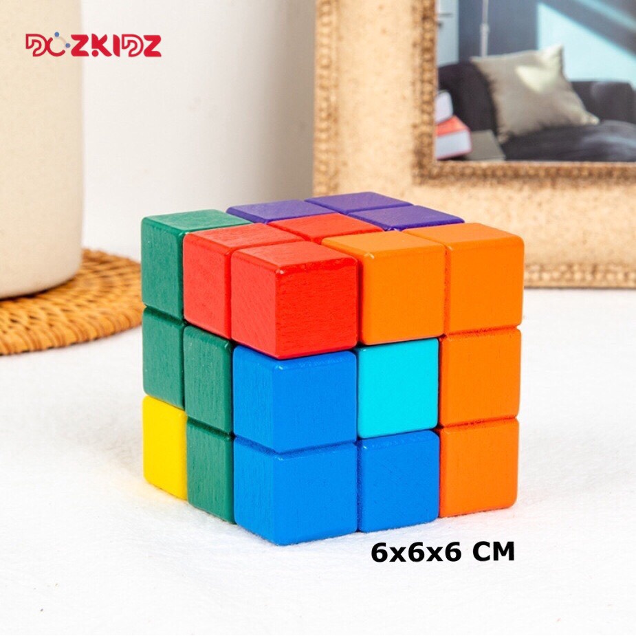 Đồ chơi gỗ tư duy logic - Xếp khối vuông từ 7 chi tiết khác nhau - DOZKIDZ