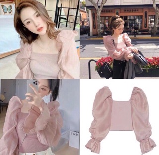 (Xả kho giá gốc) Áo kiểu thun phối tay voan (hình thật chụp cuối)
