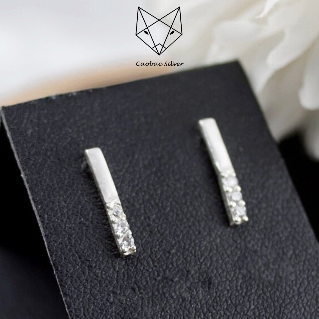 Khuyên Tai Bạc Nữ S925 CaoBac Silver Mặt Thanh Dọc Phối Đá Độc Đáo Cho Nữ