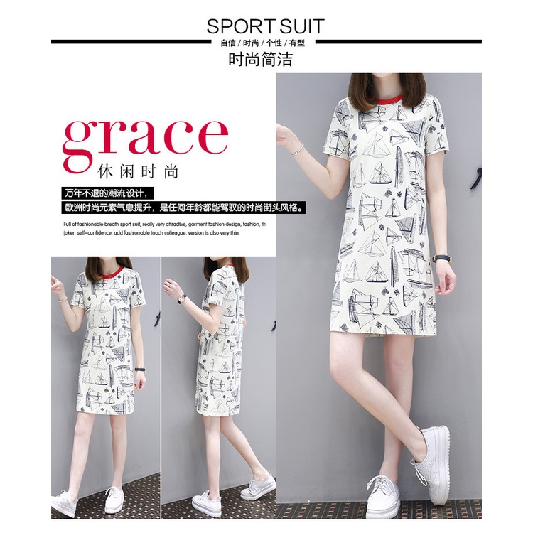 Váy Suông Tay Ngắn, Đầm Dài Họa Tiết Thuyền và Biển Thoáng Mát, Phong Cách trẻ trung năng động hè 2022 | BigBuy360 - bigbuy360.vn