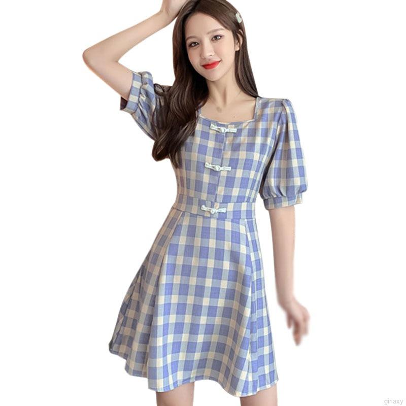 Đầm Caro Ngắn Tay Thời Trang Nữ Tính