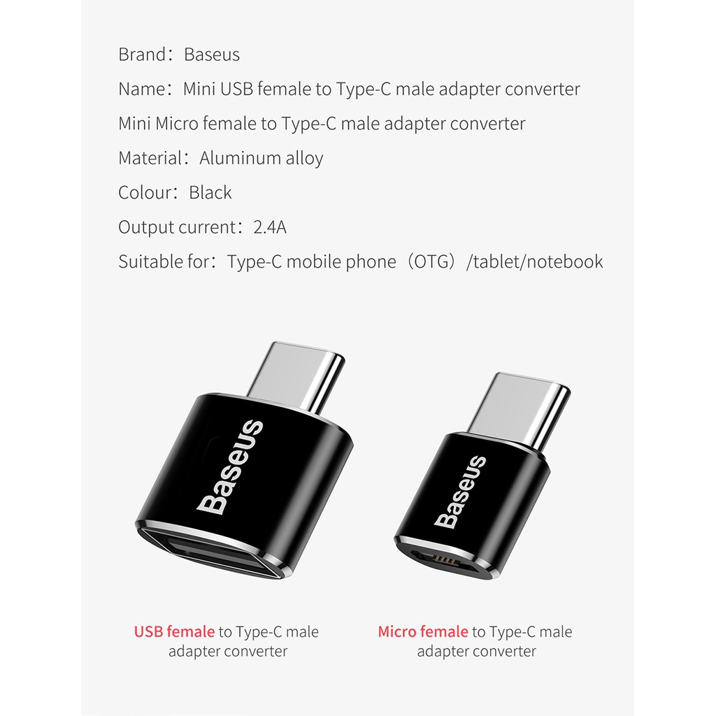 Đầu Chuyển Đổi OTG Baseus Cổng Micro Usb/ Type C