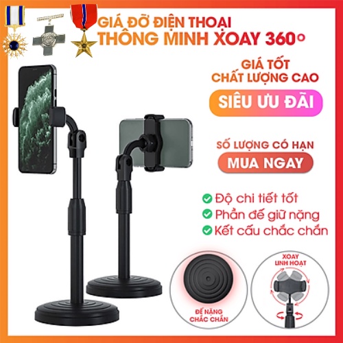 Giá đỡ điện thoại để bàn livestream, kẹp điện thoại đa năng xem phim giải trí xoay 360