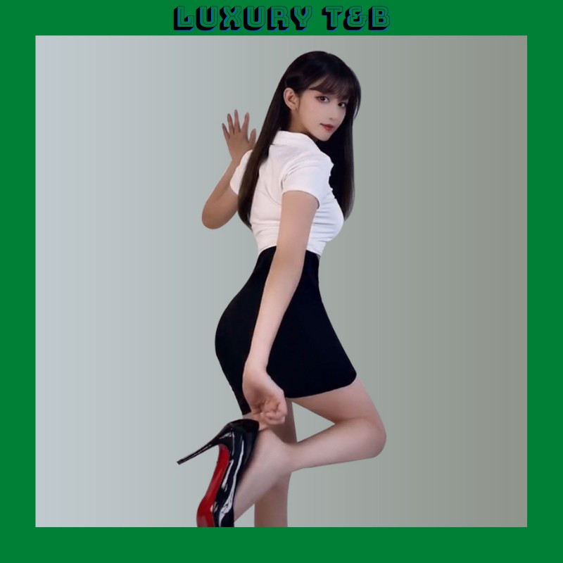 Chân Váy Ngắn Công Sở Dáng Ôm Màu Đen Co Giãn 4 Chiều