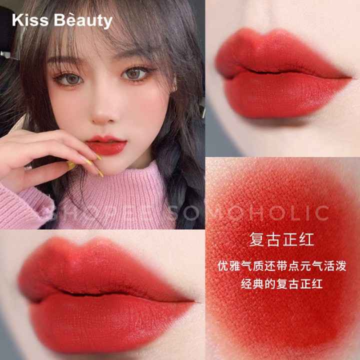 Son Nội Địa Trung Kiss Beauty Chất Kem Nhung Lì Thiết Kế Sang Chảnh Mềm Mịn Môi SM22