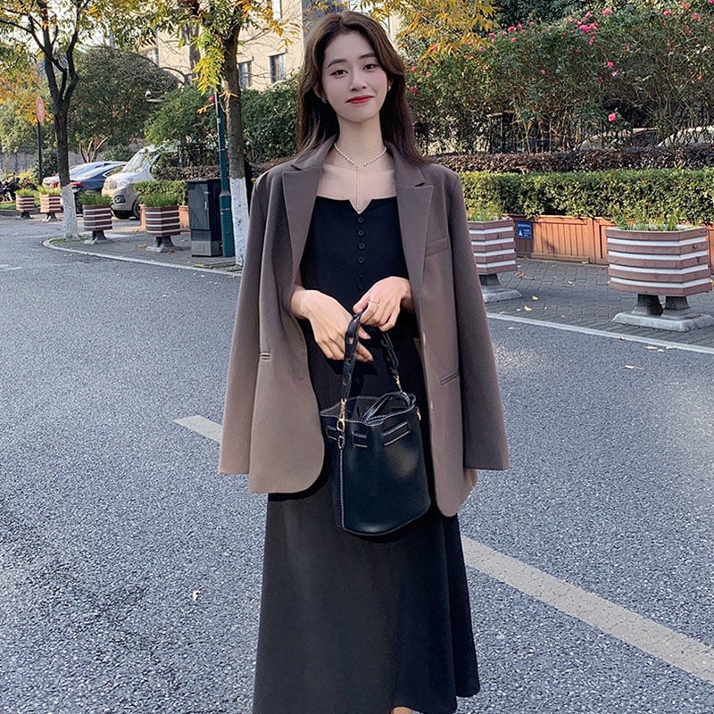 Đầm Hai Dây Màu Đen Phong Cách Hàn Quốc Cổ Điển Thời Trang Cho Nữ