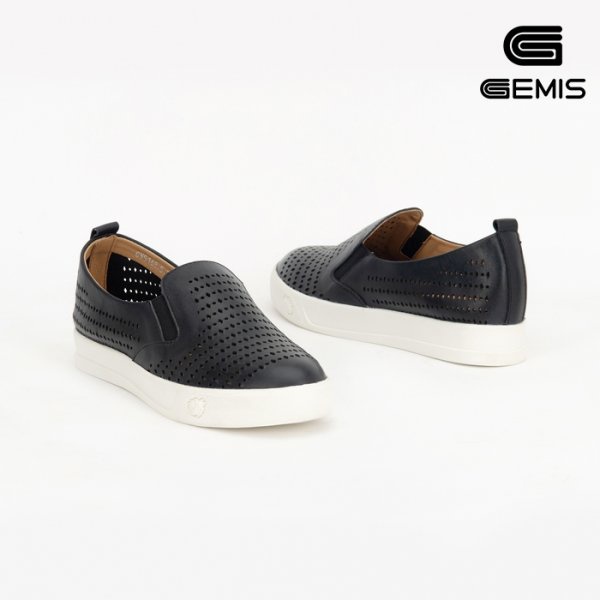 Giày Slip on đế cao da bò laze Gemis – GM00040 Đen/Trắng