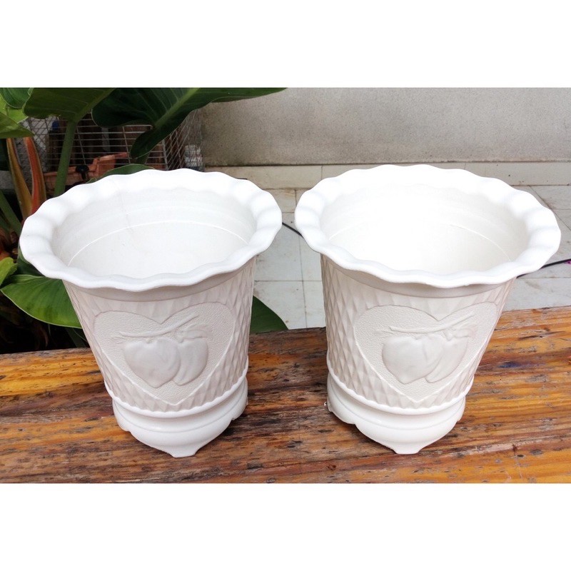 2 chậu trồng hoa trái đào màu trắng 305*320mm