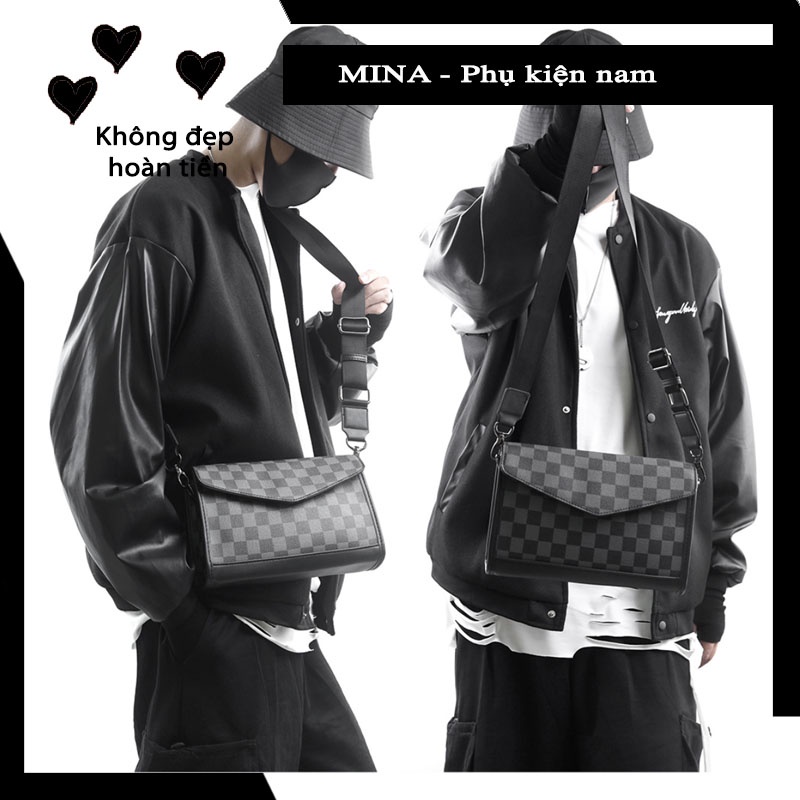 Túi đeo chéo nam kẻ caro size Nhỏ hộp Messenger phong cách Hàn Quốc túi vuông chất xịn thời trang Minagram