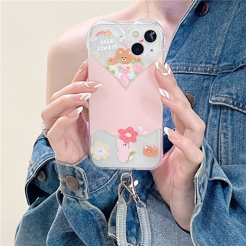 Ốp lưng iphone Ốp Điện Thoại Tpu Hình Gấu Trái Tim Lớn Có Dây Đeo Cho iPhone 13 11 14proPro 7 8 Xr XsmaxPlus Pro Max Max Dinuo case