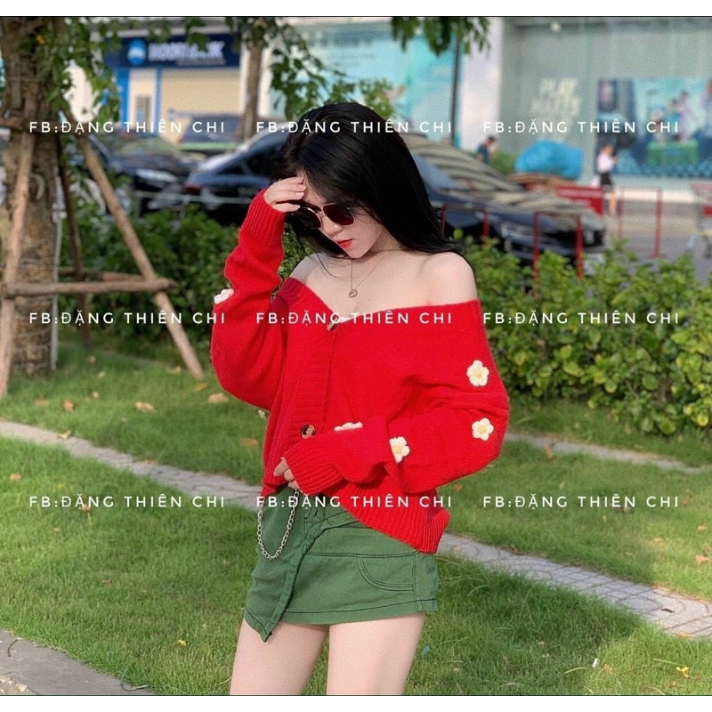 CARDIGAN LEN HOA ĐỎ - chỉ 20 sp