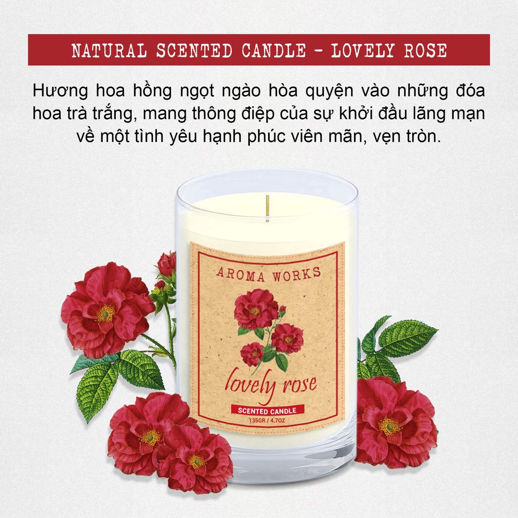 Nến Thơm Thiên Nhiên Aroma Works Natural Scented Candle - Lovely Rose