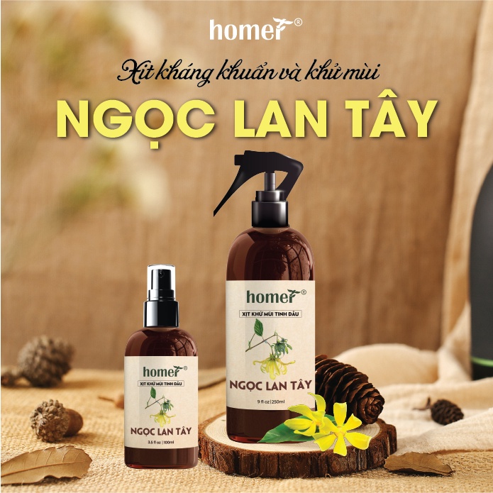 Combo 3 xịt khử mùi thơm phòng Sả Chanh + Ngọc Lan Tây + Oải Hương Homer 100ml/ chai