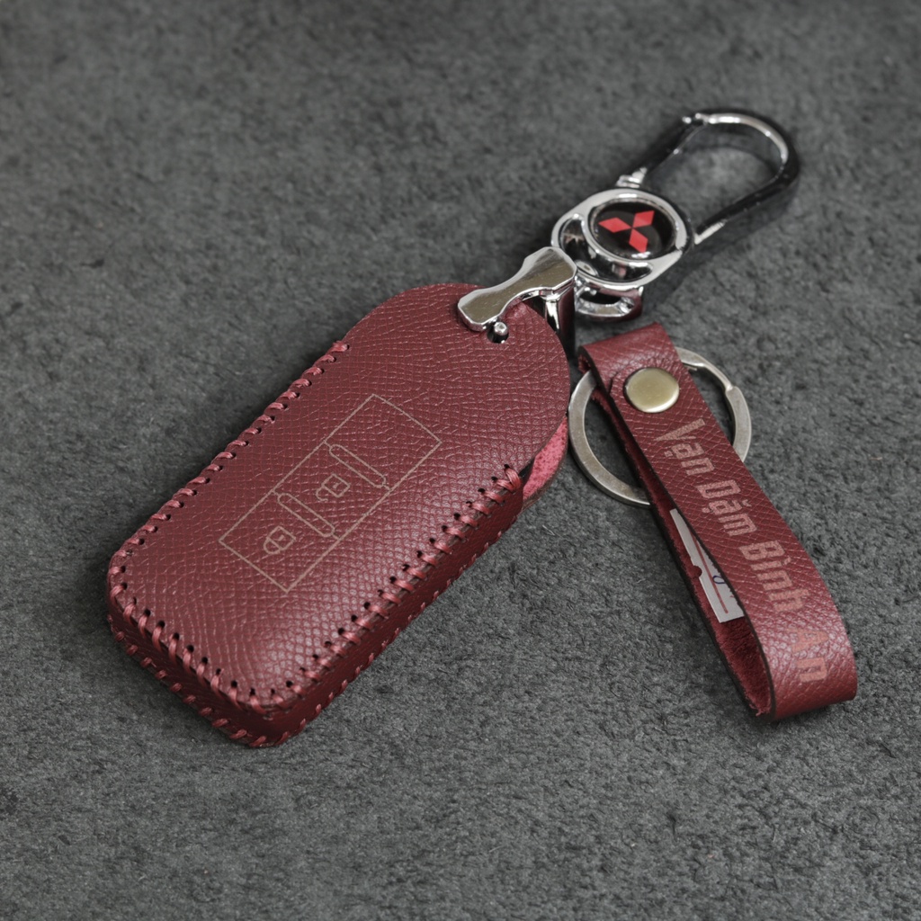 Bao da móc khoá bọc ốp chìa khoá xe ô tô Mitsubishi Xpander Cross, Pajero, Attrage, Outlander 2022 - 2 nút bấm Mitsu1