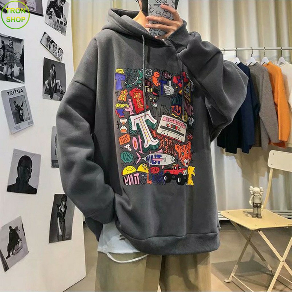 Áo Hoodie Nam Nữ phong cách Harajuku cá tính chất nỉ trần bông TS786