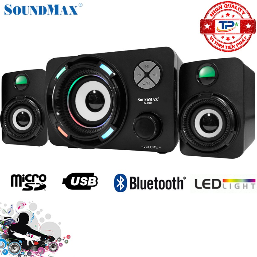 [Mã ELHACE giảm 4% đơn 300K] Loa Vi Tính SoundMax A-600 2.1 / A600 hỗ trợ Bluetooth, đọc thẻ nhớ , USB đèn LED