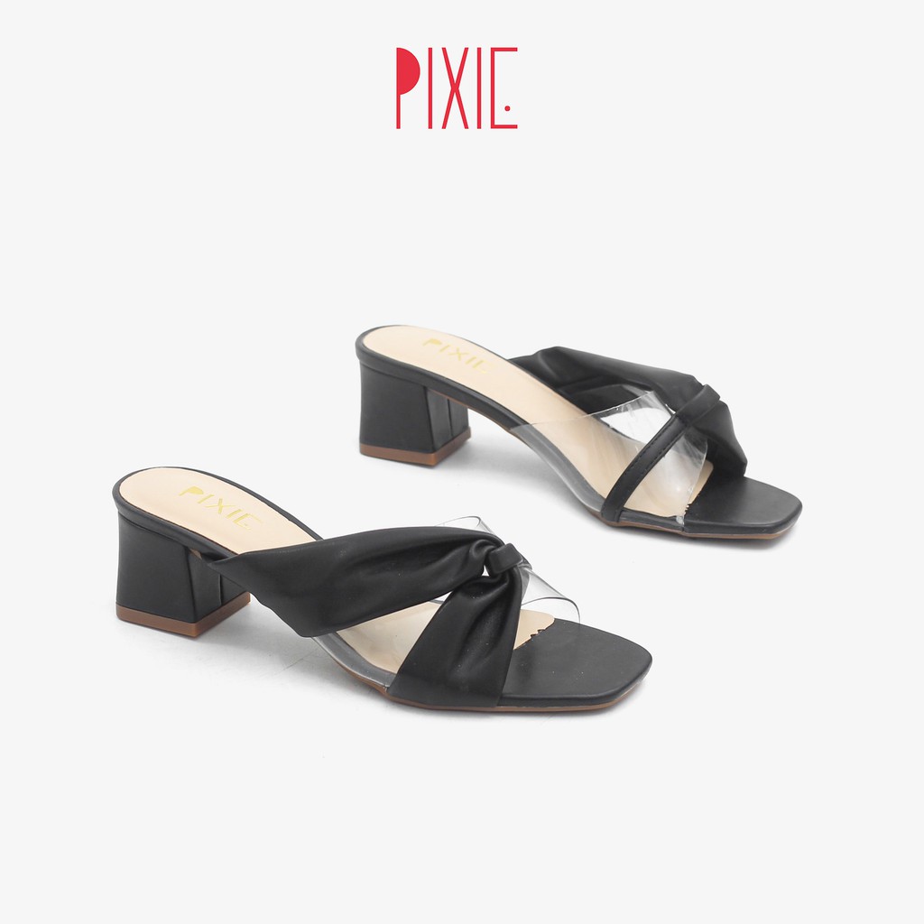 Guốc Cao Gót 5cm Quai Trong Mica Màu Đen Pixie X443