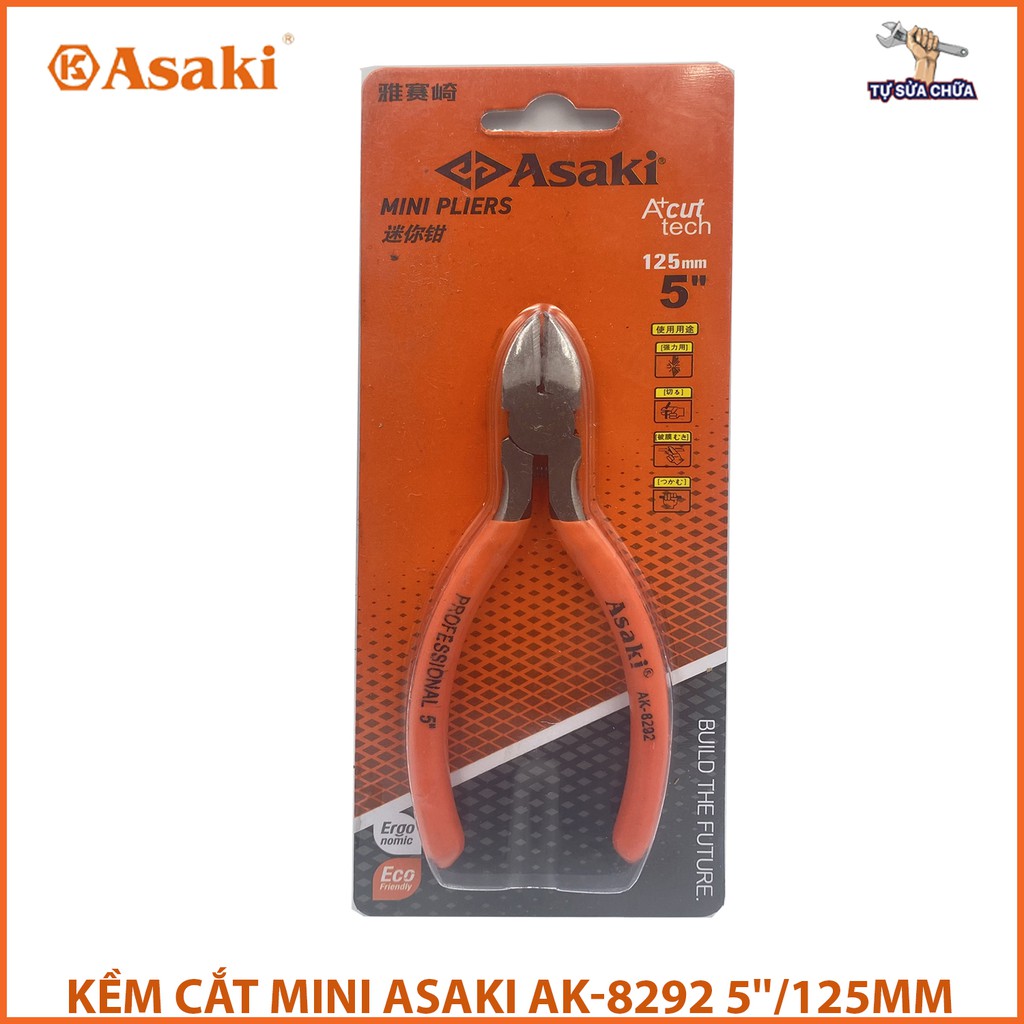 Kìm cắt mini Asaki AK-8292 5 inch 125mm có lò xo trợ lực