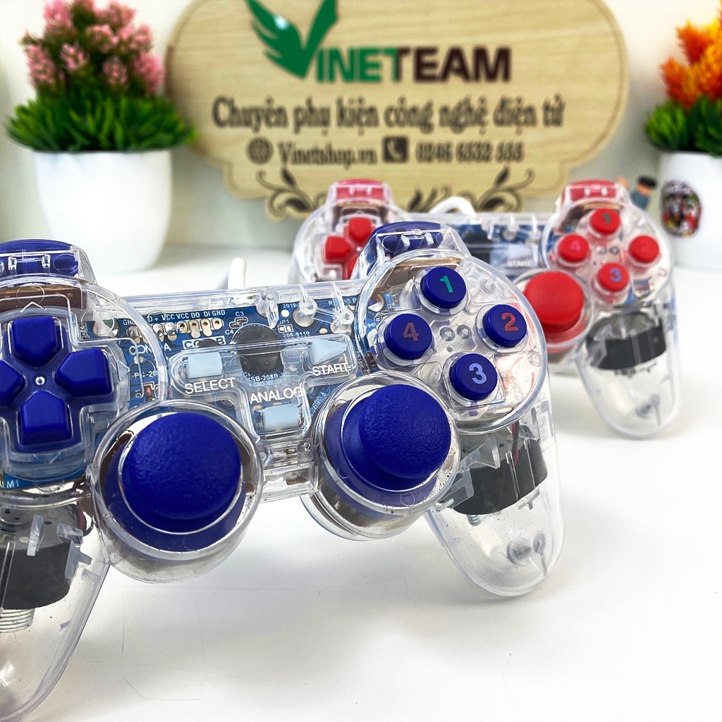 Tay cầm chơi game PC Cổng USB Có Đèn Led + Rung Trong Suốt SB-19 Chơi FO4, Genshin Impact, Pes 2022 -DC4824