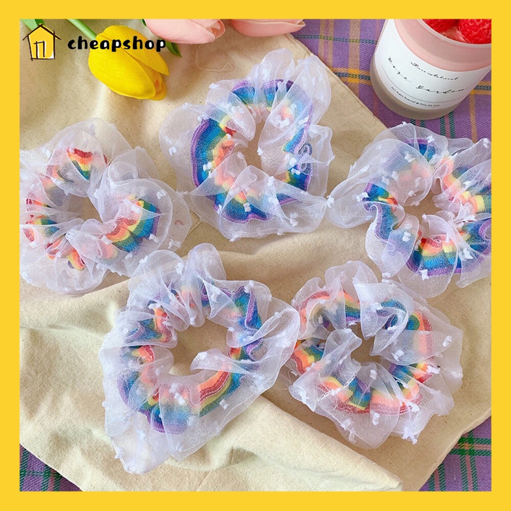 Scrunchies Cầu Vồng Dây Buộc Tóc Họa Tiết Màu Cầu Vồng độc đáo Thời Trang Cho Nữ
