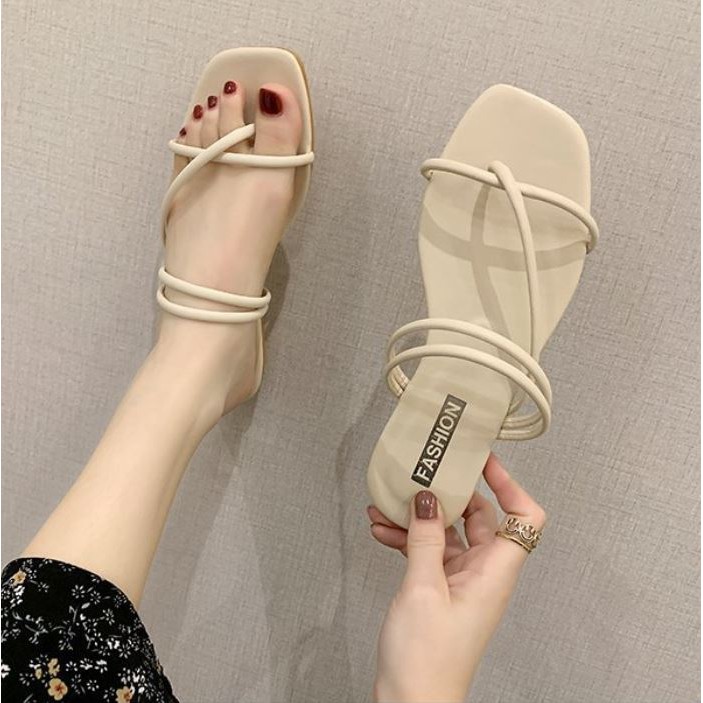 Sandal bệt xỏ ngón quai chéo da mềm đế dẻo đi êm chân, Mã S53