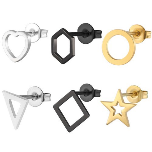 Bông Tai Hình Học Thép Titan Ko Đen TT 3156