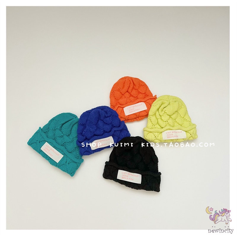 Mũ Beanie Dệt Kim Co Giãn Giữ Ấm Mùa Thu Đông Phong Cách Hàn Quốc Cho Bé Trai Bé Gái