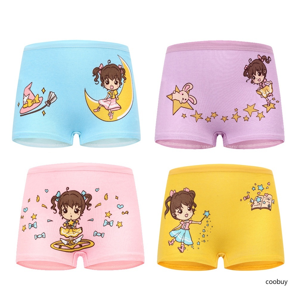 Quần lót boxer vải cotton in hoạt hình dễ thương dành cho bé gái