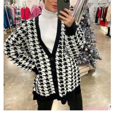 Áo Khoác Cardigan Dệt Kim Tay Dài Cổ Chữ V Dáng Rộng Thời Trang Cho Nữ