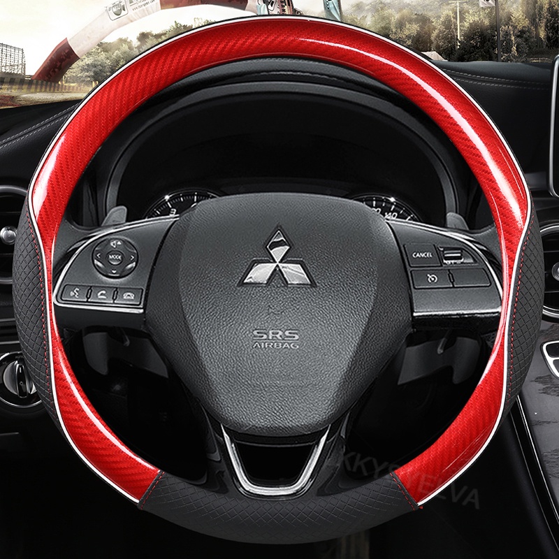 Bọc Vô Lăng Xe Hơi Mitsubishi Xpander Lancer ASX Triton 38cm Chất Liệu Da Phối Sợi Carbon