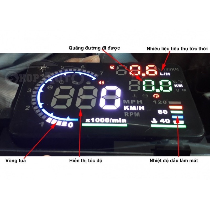 Bộ thiết bị hiển thị tốc độ xe trên kính lái ô tô, xe hơi cao cấp HUD - A8 950k