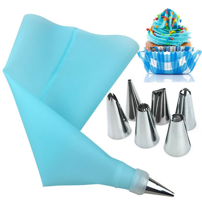 Bộ 8 Dụng Cụ Nặn Kem Trang Trí Bánh Bằng Thép Không Gỉ Và Silicone Eva 6 Đầu Chuyển Đổi Có Thể Tái Sử Dụng