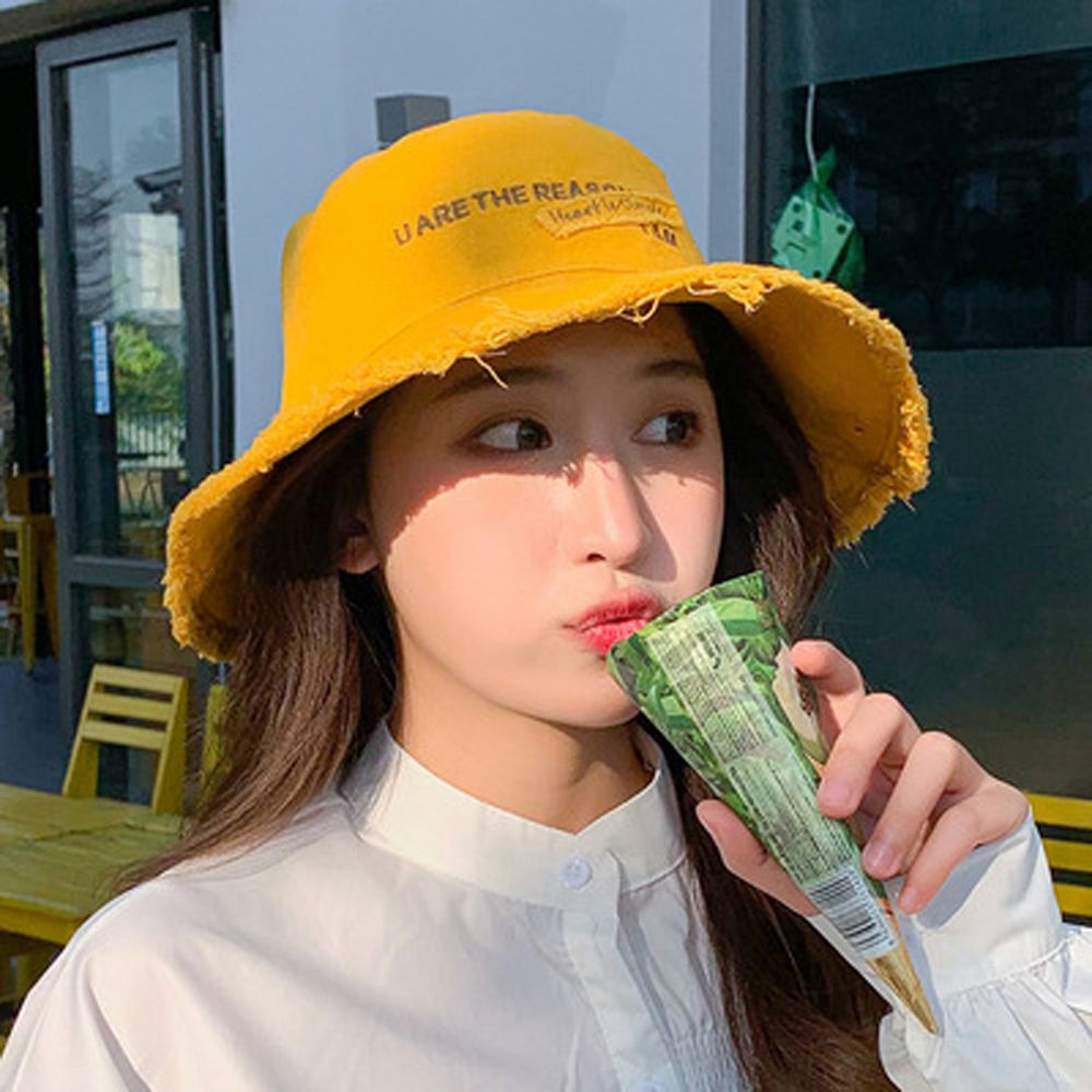 Nón bucket thêu chữ phong cách Hàn Quốc thời trang cho nữ