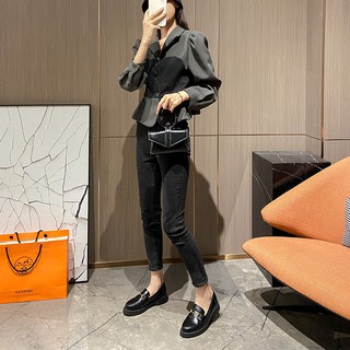 Giày da nữ đế bằng thời trang phong cách